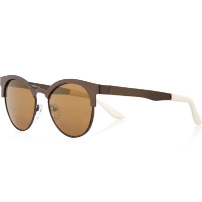 Brown metal clubmaster-style sunglasses